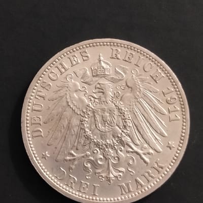 Silver 1911-F German Wurttemberg 3 Mark  - additional view