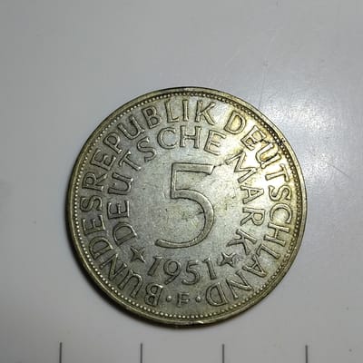 German Silver Eagle 1951 F German 5 Deutsche Mark - additional view