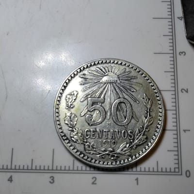 Silver Type 2 1919 Mexico 50 Centavos Cap&Rays AU - additional view