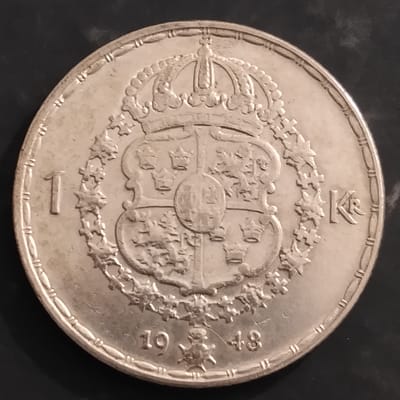 Silver Sweden 1948 1 Krona Crowned Arms