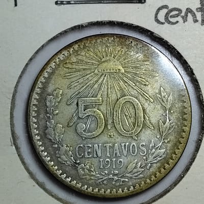 Silver 1919 Mexico 50 Centavos