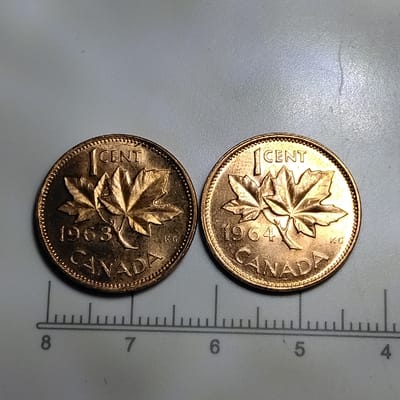 1963 & 1964 Canadian pennies  - additional view