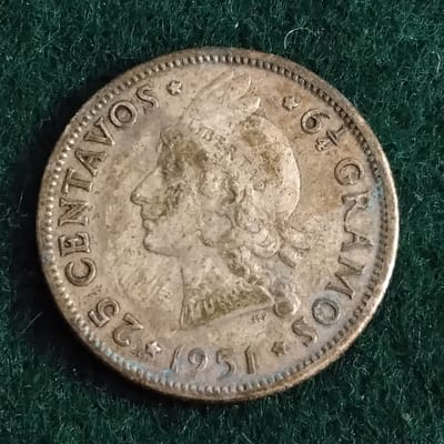 Silver 1951 Dominican Republic 25 Cent Low Mintage - additional view