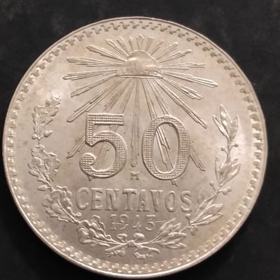 Silver 1943 Mexico 50 Centavos – Choice BU 