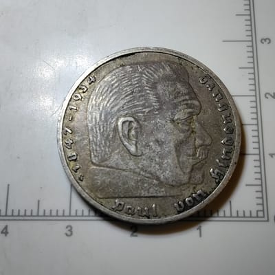 Rare G mint mark 1938 G German silver 5 Reichsmark - additional view