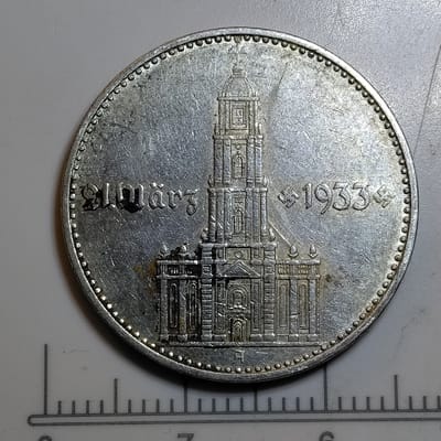 Silver 1934-A 2 Reichsmark Potsdam Garrison VF/XF  - additional view