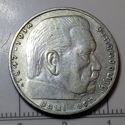 Silver 1937-G Germany 2 Reichsmark XF Condition - additional view