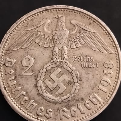 Silver 1938-B German 2 Reichsmarks VF-35 Condition
