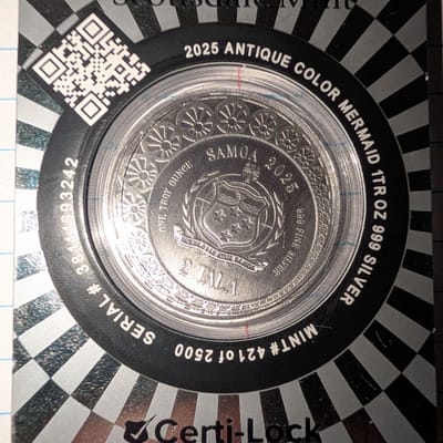 2025 Samoa Mermaid and Pearl 1oz .999 fine silver - additional view