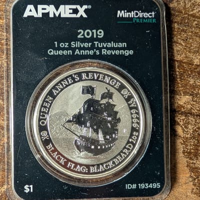 2019 1 oz silver Tuvaluan Queen Anne's Revenge