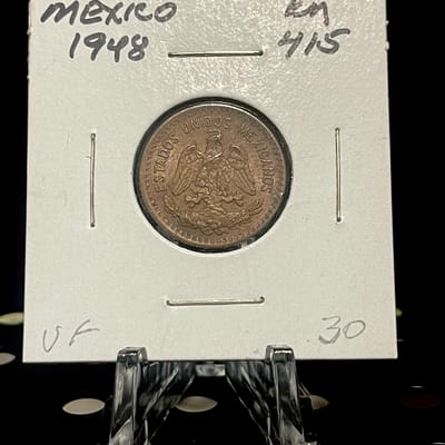 1948 Mexico 1 Centavo Bronze Coin Eagle Snake Type