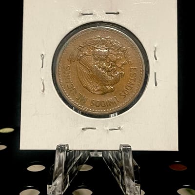 1944 Mexico 20 Centavos Copper Coin Volcano Design - additional view