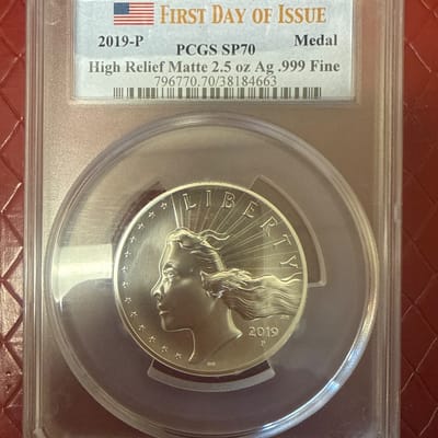 2019-P 2.5 oz Ag .999 Fine High Relief Matte medal