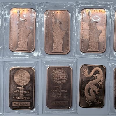 Lot of 10x 1 oz .999 Fine Copper Bars 10 oz Total