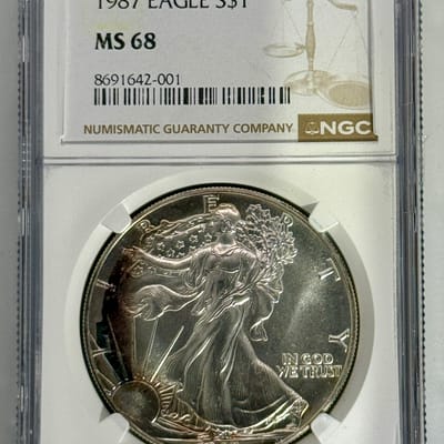 1987 MS68 NGC Silver Eagle Dark Toner SWEET!