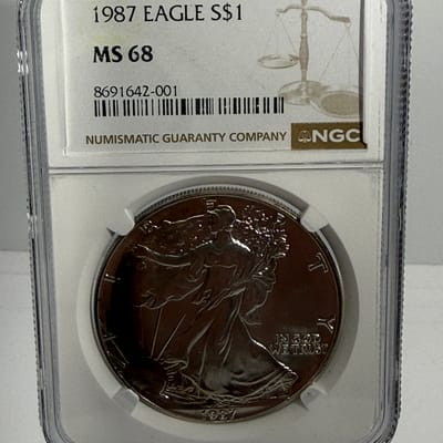 1987 MS68 NGC Silver Eagle Dark Toner SWEET! - additional view
