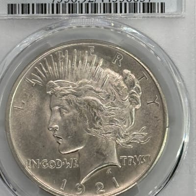 1921 P High Relief Peace Dollar UNC Detail Cleaned - additional view