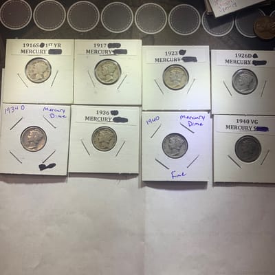 silver mercury dimes lot of 16