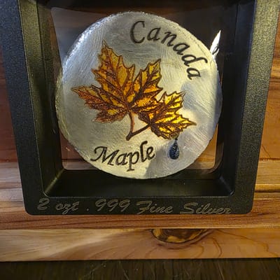 Hand Poured Colorized Canadian Maple Leaf Silver