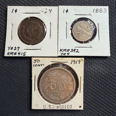LOT Of Mexico Coins 50 Centavos Silver Plus 2 More