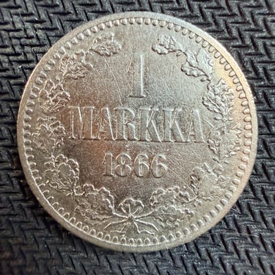 1866 Finland 1 Markka .868 Silver .1446 ASW KM 3.1