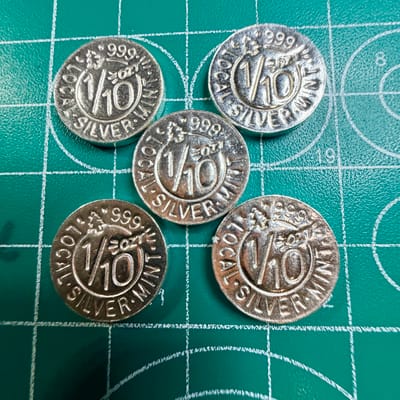 Lot of 5 Silver Rounds – 1/10 oz Each .999