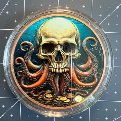 Hi Relief 5 Oz Copper Pirate Skull Round AVDP - additional view