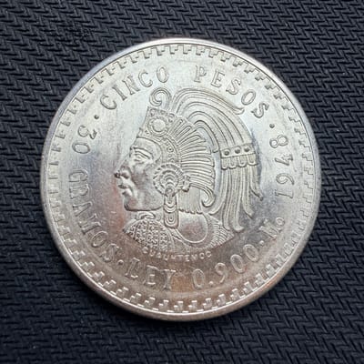 1948 Mexico SILVER 5 Pesos Cuauhtemoc
