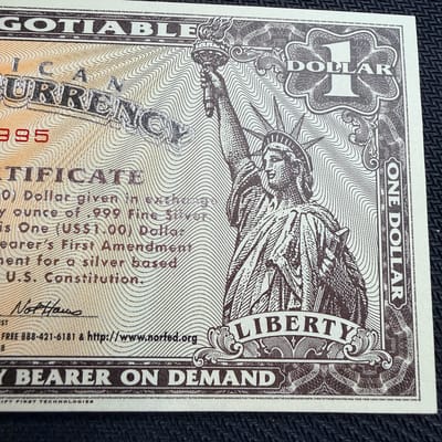1998 Norfed American Liberty $1 Silver Certificate - additional view