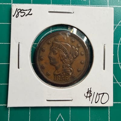1852 Large Cent Slanted 5 ERROR Rotated Reverse - additional view