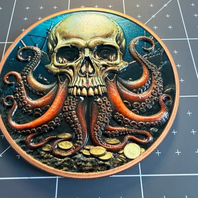 Hi Relief 5 Oz Copper Pirate Skull Round AVDP