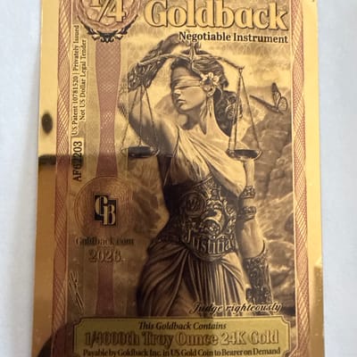 2026 IDAHO 1/4 GOLDBACK 1/4000th oz .999 GOLD