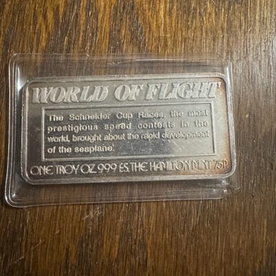 1oz 999 vintage silver bar World of Flight - additional view