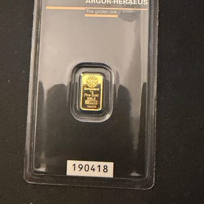 Argot Heraeus 1g 999.9 Gold Bar  Holograph Gold