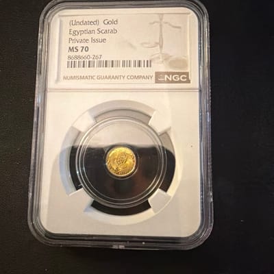 Undated Gold Egyptian Scarab Private Issue MS 70