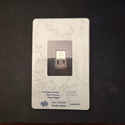 Pamp 1g Palladium Bar 999.5  In assay card - additional view