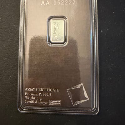 Valcambi Suisse 1g Platinum 999.5 (In Assay) - additional view