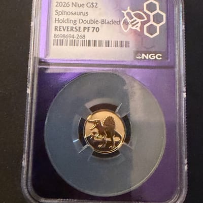 202 Niue Gold .9999 Spinosaurus  PF70