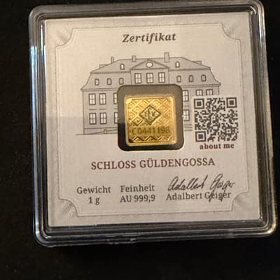 Geiger 1g .9999 Gold Bar in Assay - additional view