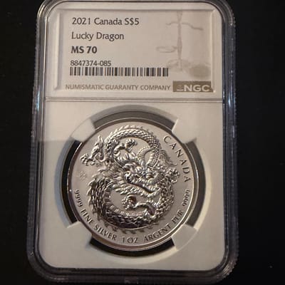 2021 Canada $5 Lucky Dragon 1oz.999 Silver MS70