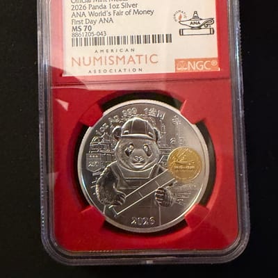 2026 Panda 1oz Silver ANA World Fair of Money MS70
