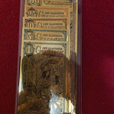 New Hampshire Goldback set. $1, $5, $10, $25, $50