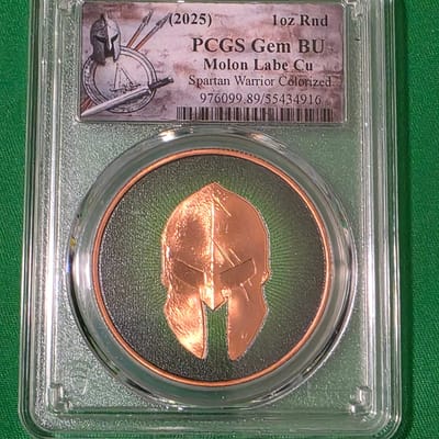 2025 1 oz Copper Rnd PCGS Gem BU Molon Labe Cu - additional view
