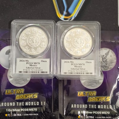 Pair of 2024-Mo PCGS MS70 Mexico Libertad B2B S/N
