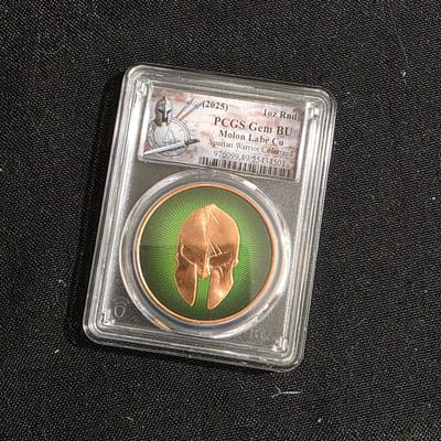 2025 1 oz Copper Rnd PCGS Gem BU Molon Labe Cu