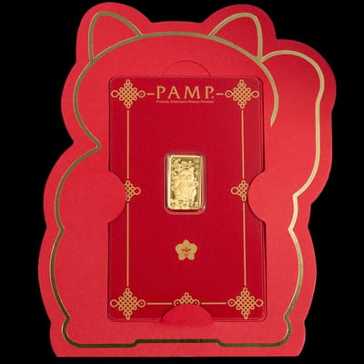 Pamp Suisse Lucky Cat 2.5 Gram Gold Bar - w/ Assay