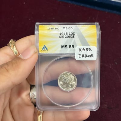 1945 10C Die Gouge Error ANACS MS65