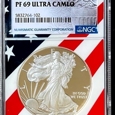 2008 W Silver Eagle NGC PF69 ULTRA CAMEO Flag Core