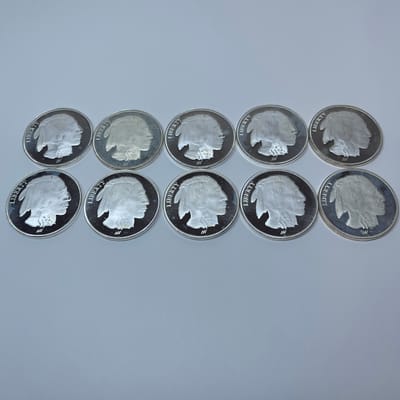 10 Buffalo 1 oz Rounds 10 oz Total .999 Fine Sil - additional view