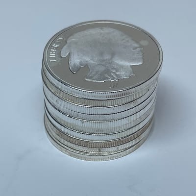 10 Buffalo 1 oz Rounds 10 oz Total .999 Fine Sil